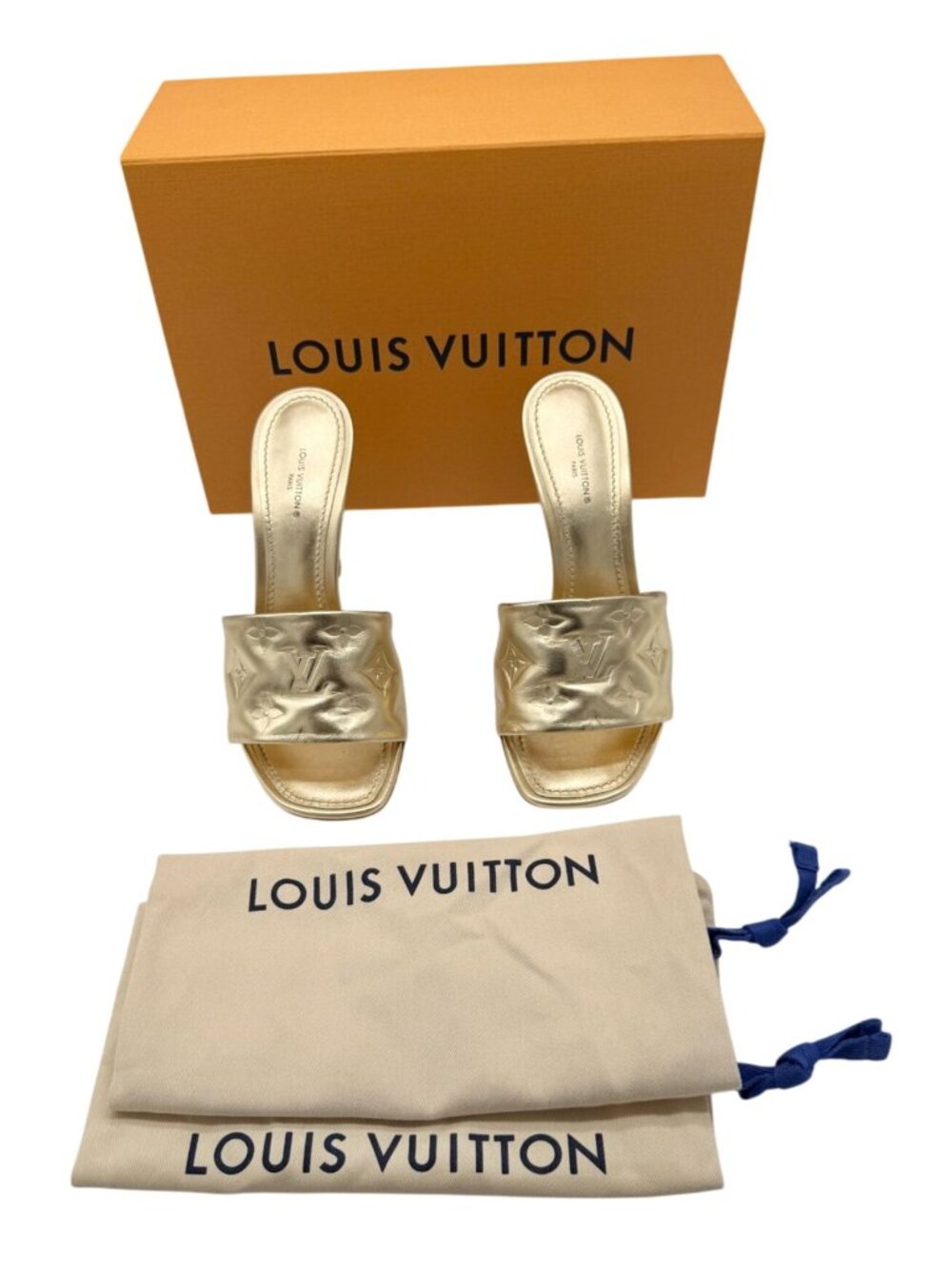Louis Vuitton Revival High Heel Mules Metallic Lambskin Embossed Monogram - Size